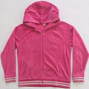 Juicy Couture Y2K Velour Track Jacket Womens XL Pink Full Zip Hooded Retro VTG